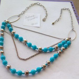 Metal look silver with simulated turquoise handcrafted costume diamonds necklace